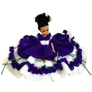 Vintage 1981 Barbie Doll in Purple Crochet Ball Gown Victorian Fashion Dress